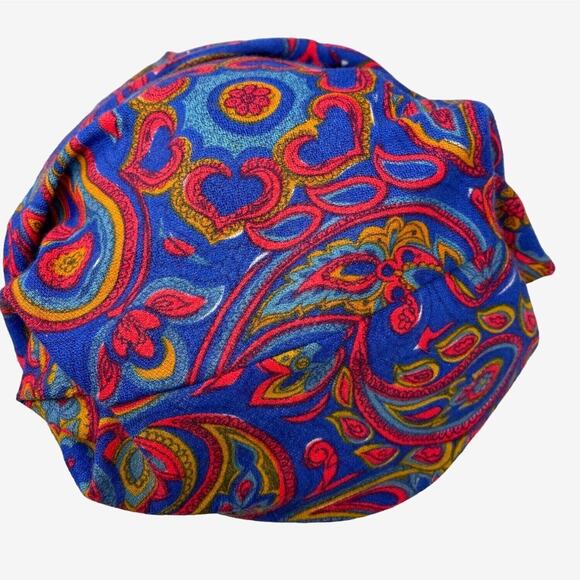 60s Turban Style Hat Paisley Blue Red‎ Bow Vintage MidMod Casual Boho Styles main image 3